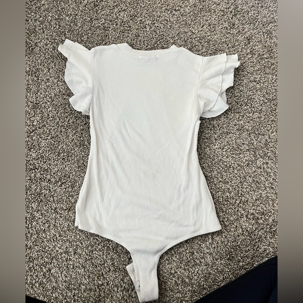 Women’s White Saints Ruffle-Sleeve White Bodysuit size Small